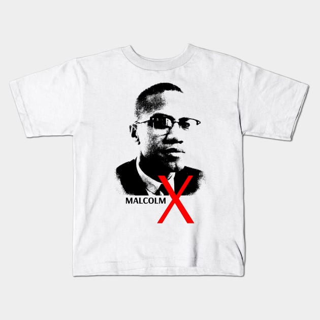 malcolm x portrait Kids T-Shirt by phatvo